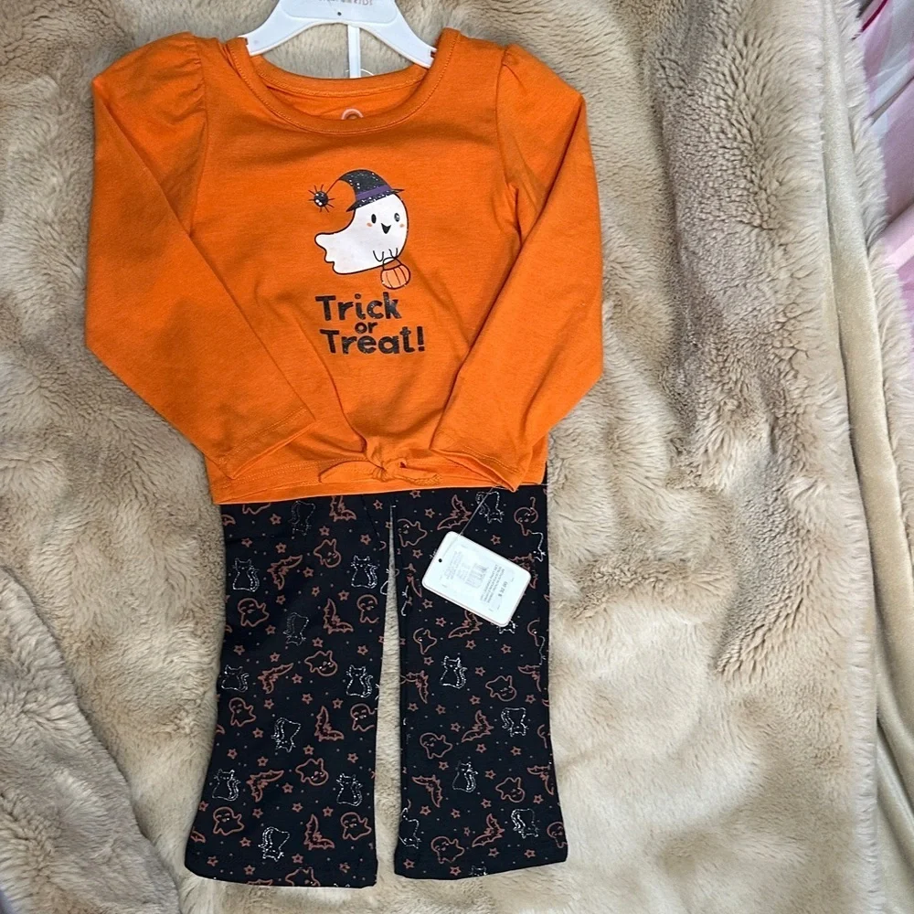 NEW Magical Kids Orange Halloween Ghost Trick or Treat 2 pc Outfit Set